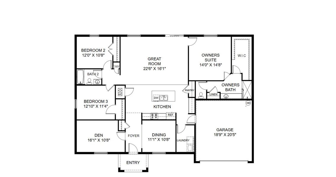 2D floor plan layout for the Delray by Holiday Builders in Lehigh Acres, Lehigh Acres, FL (Image 3).