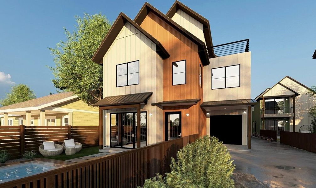 Front exterior of a new home in , Austin, TX, highlighting curb appeal (Image 2). Front exterior of a new home in , Austin, TX, highlighting curb appeal (Image 2).