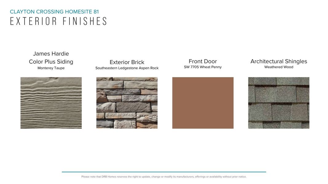 Sample of building materials used in homes in Clayton Crossing, Arden (Image 28).