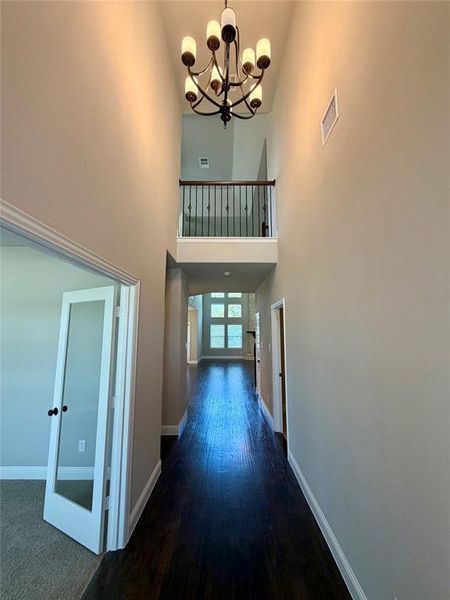 Impressive cathedral entry with chandelier