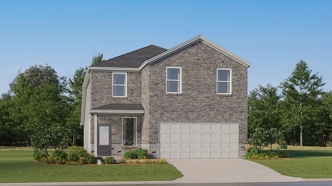 Front exterior of a new home in Morgan Meadows, San Antonio, TX, highlighting curb appeal (Image 1). Front exterior of a new home in Morgan Meadows, San Antonio, TX, highlighting curb appeal (Image 1).