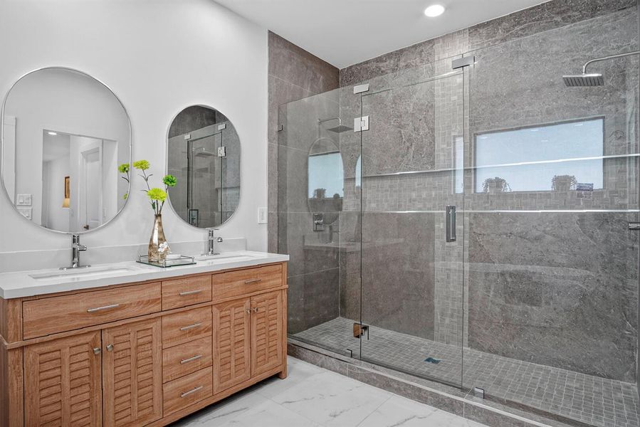 En suite bathrooms with double shower En suite bathrooms with double shower