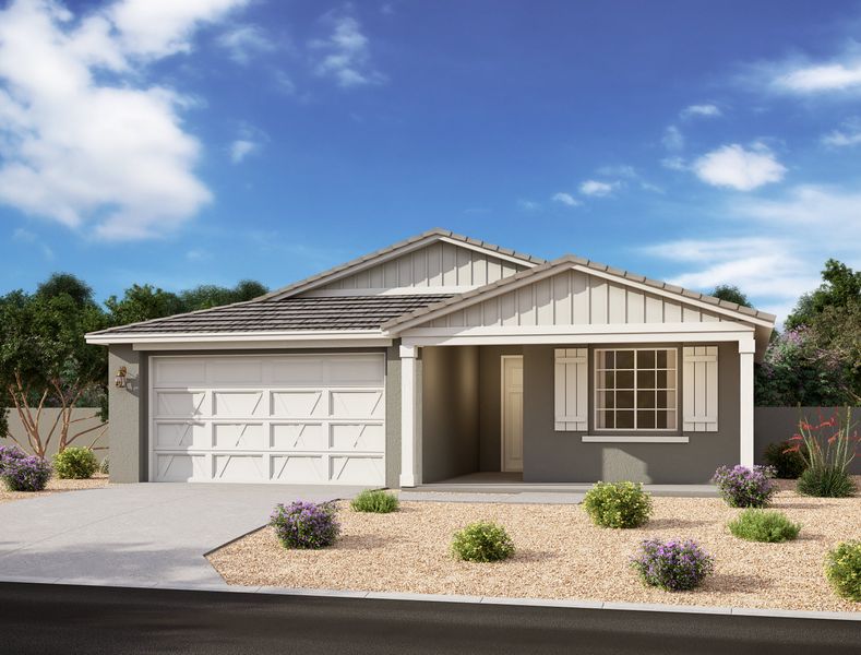 Front exterior of a home in the Aurora II at Eastmark community, located in Mesa, AZ (Image 1). Front exterior of a home in the Aurora II at Eastmark community, located in Mesa, AZ (Image 1).