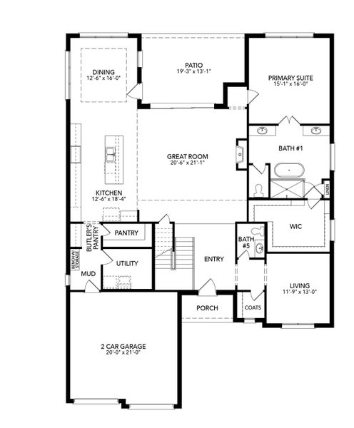 2D floor plan layout for the Sawgrass by Sandlin Homes in Trinity Estates, Benbrook, TX (Image 3).