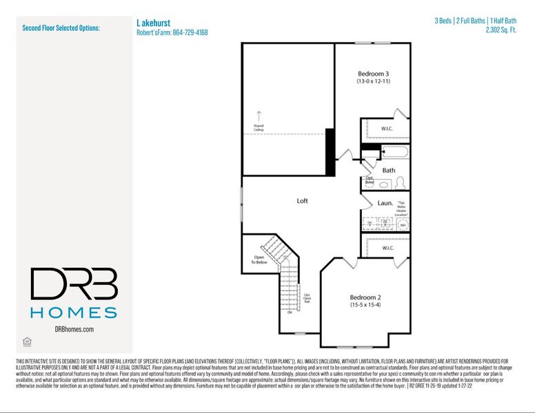 2D floor plan layout for the Lakehurst by DRB Homes in Robert's Farm, Greenville, SC (Image 4).