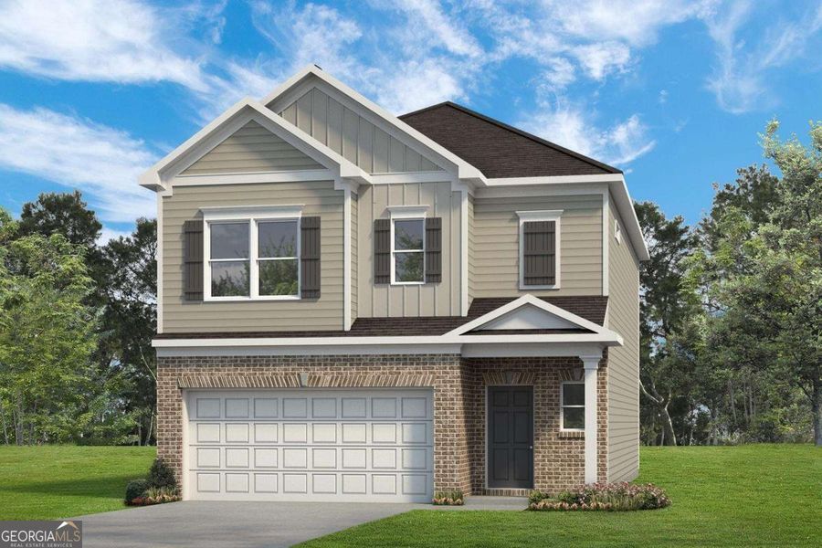 Front exterior of a new home in Trellis Park, Hampton, GA, highlighting curb appeal (Image 1).