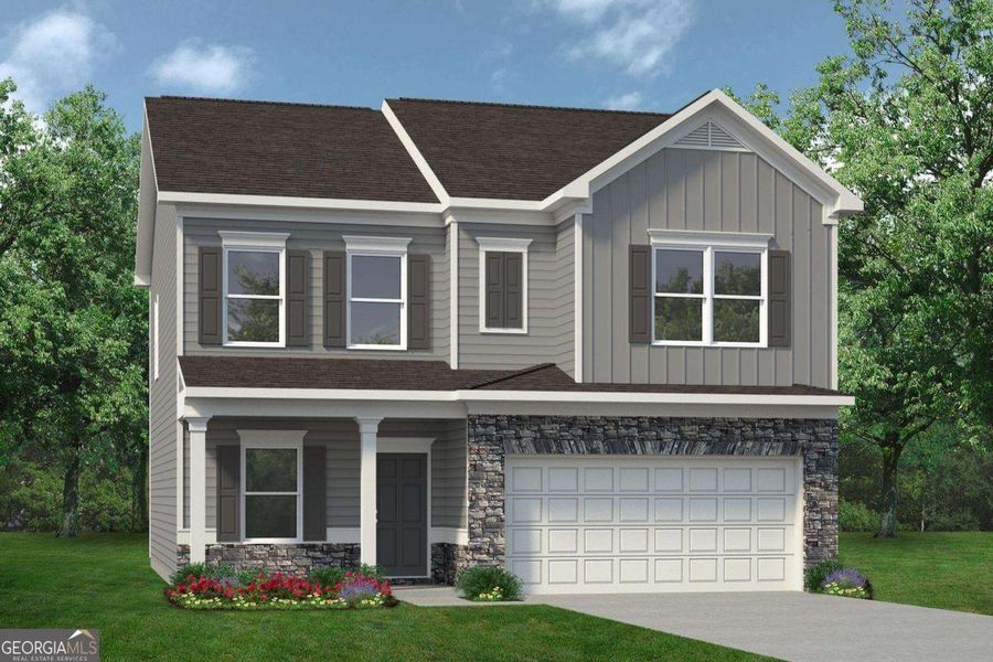 Front exterior of a new home in Maddox Station, Eatonton, GA, highlighting curb appeal (Image 1). Front exterior of a new home in Maddox Station, Eatonton, GA, highlighting curb appeal (Image 1).