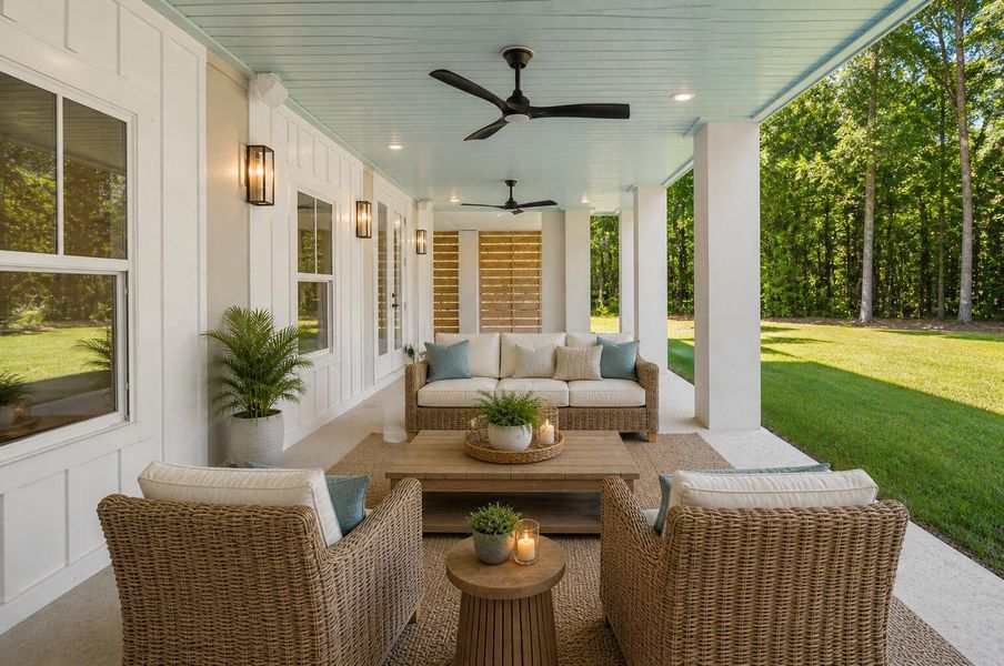 Exterior details and patio area of a home in , Awendaw (Image 34).