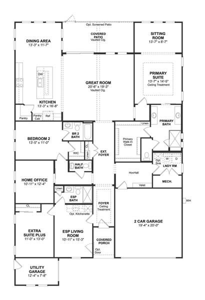 2D floor plan layout for the Bell ESP by K. Hovnanian® Homes in K. Hovnanian's® Four Seasons at Hilton Head Lakes, Hardeeville, SC (Image 3). 2D floor plan layout for the Bell ESP by K. Hovnanian® Homes in K. Hovnanian's® Four Seasons at Hilton Head Lakes, Hardeeville, SC (Image 3).