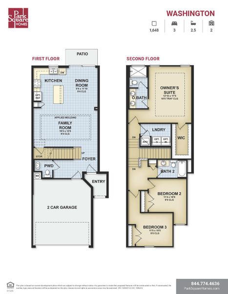 2D floor plan layout for the The Washington by Park Square Residential in Townwalk at Babcock Ranch, Punta Gorda, FL (Image 4).