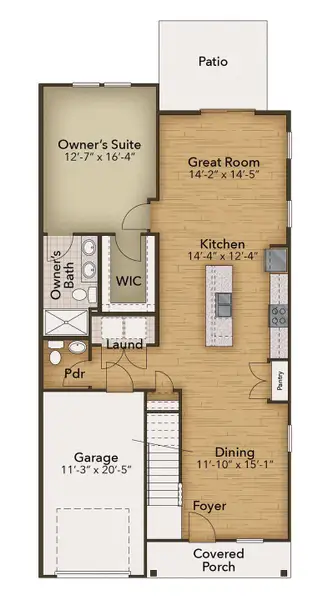 2D floor plan layout for the The Waterlily by Chesapeake Homes in Riverwalk Pointe at Mallory Creek, Leland, NC (Image 3).