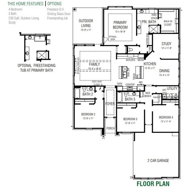 2D floor plan layout for the Sicily by Chesmar Homes in Lakes of Cane Island, Katy, TX (Image 4).