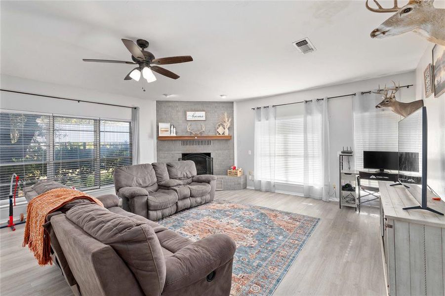 Large living room with fireplace