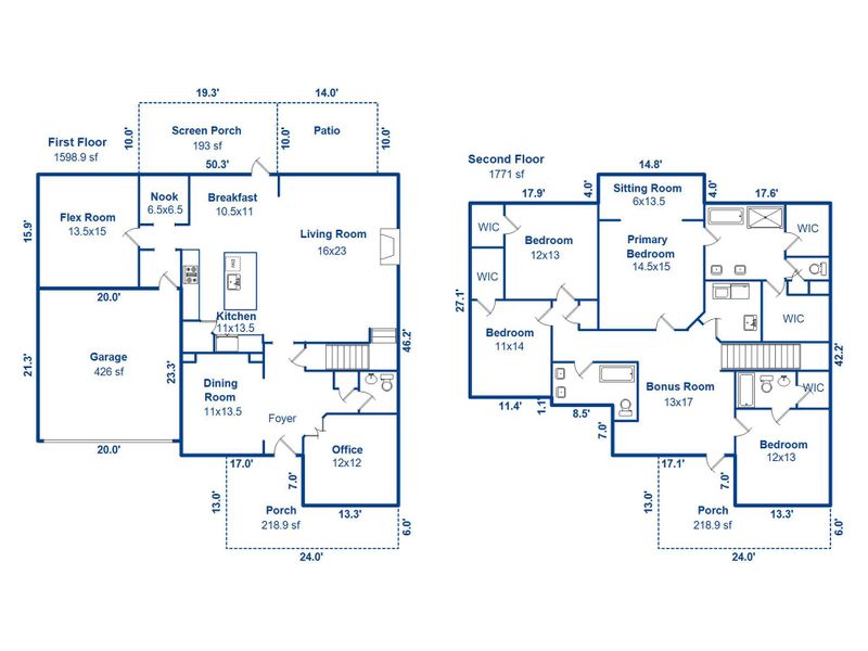 2D floor plan layout of this home in Sea Island Preserve, Johns Island, SC (Image 5).