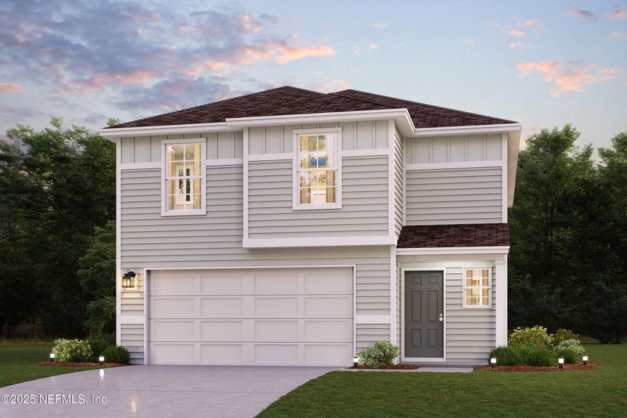 Front exterior of a new home in Park Grove, Jacksonville, FL, highlighting curb appeal (Image 1).