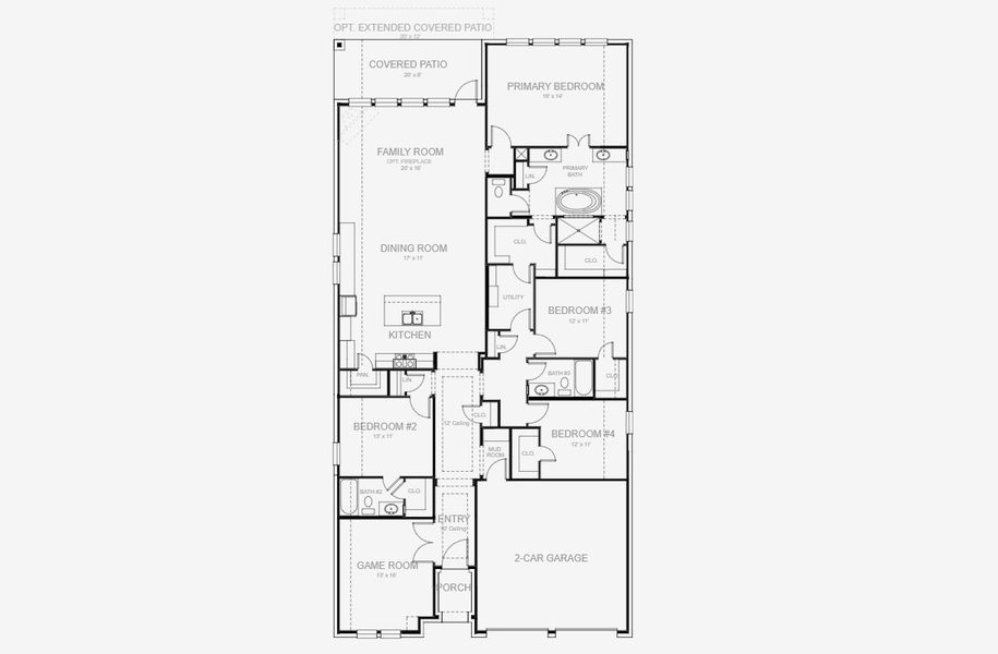 2D floor plan layout for the 2513W by Perry Homes in Juniper Springs 50', Lockhart, TX (Image 5).