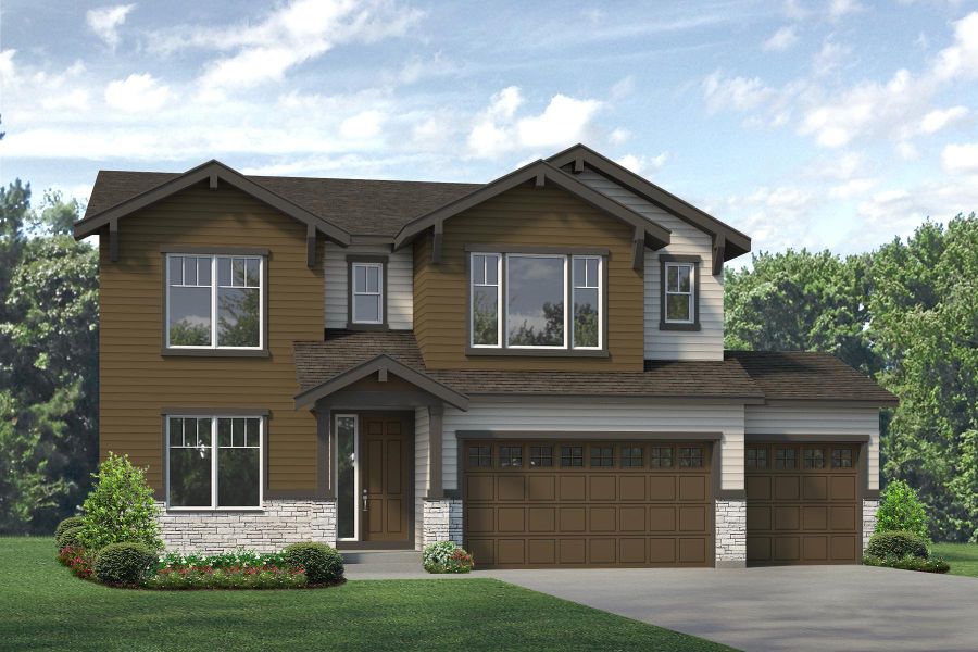 Representative exterior photo of a completed home built from the Silverton by Risewell Homes in Highlands Preserve, Mead, CO (Image 25). Representative exterior photo of a completed home built from the Silverton by Risewell Homes in Highlands Preserve, Mead, CO (Image 25).