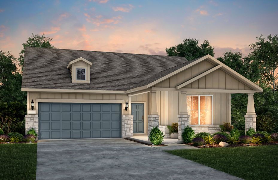 Representative exterior photo of a completed home built from the Gustine by Pulte Homes in Saddleback at Santa Rita Ranch, Liberty Hill, TX (Image 59).