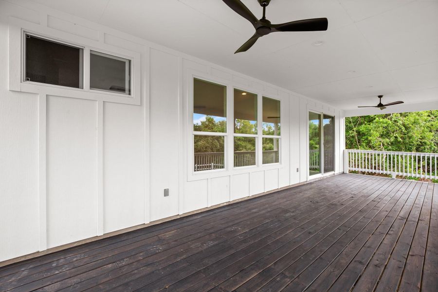 Wooden deck with ceiling fan
