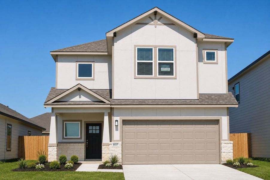 Front exterior of a new home in Glendale Lakes, Rosharon, TX, highlighting curb appeal (Image 1). Front exterior of a new home in Glendale Lakes, Rosharon, TX, highlighting curb appeal (Image 1).