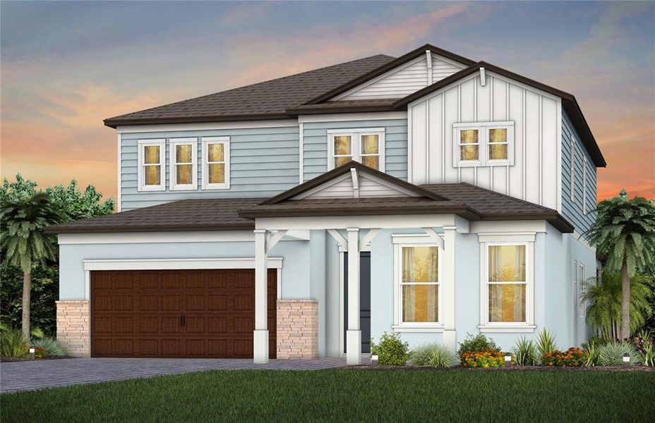 Front exterior of a new home in , Wesley Chapel, FL, highlighting curb appeal (Image 1). Front exterior of a new home in , Wesley Chapel, FL, highlighting curb appeal (Image 1).