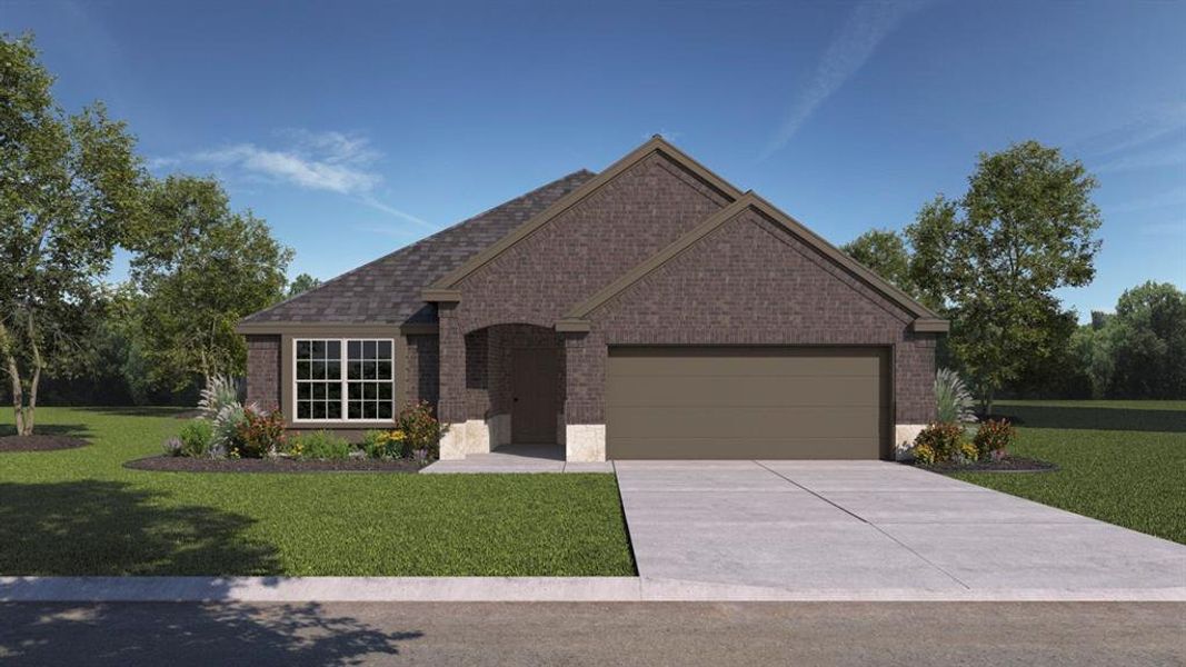Front exterior of a new home in The Woods at Lindsey Place, Anna, TX, highlighting curb appeal (Image 1). Front exterior of a new home in The Woods at Lindsey Place, Anna, TX, highlighting curb appeal (Image 1).