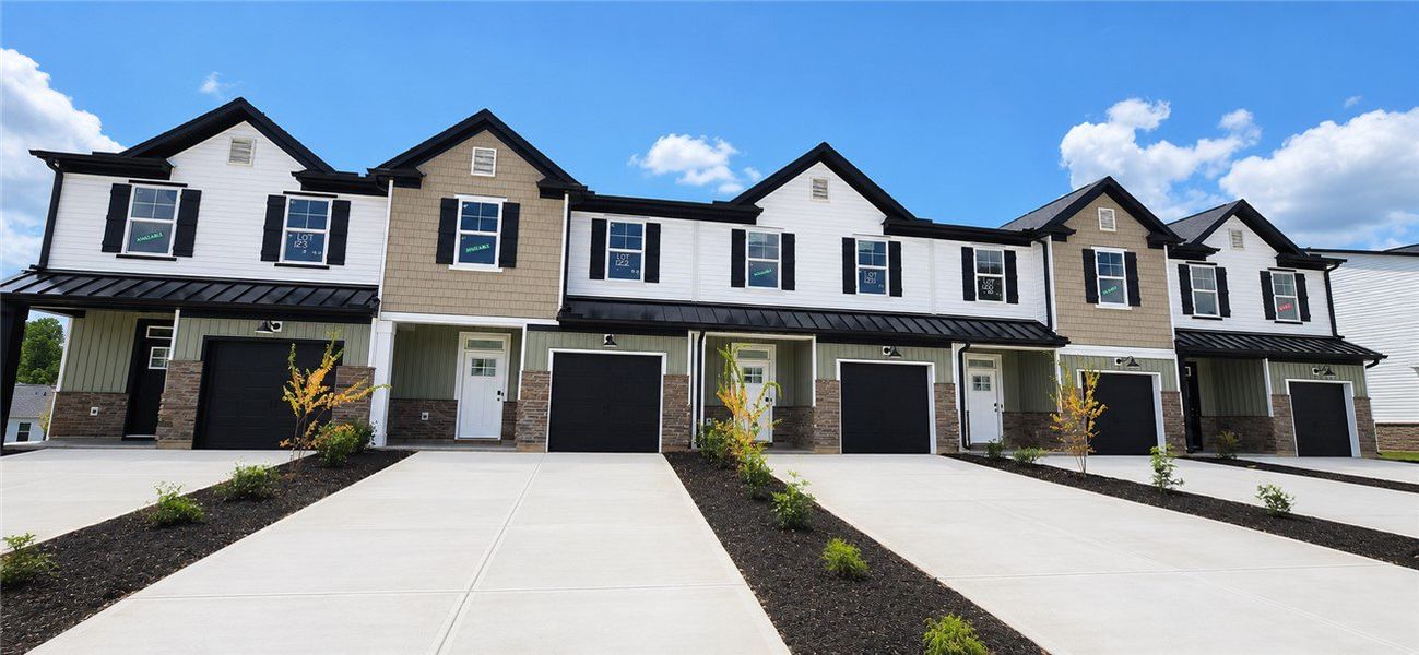Front exterior of a new home in Meece Townhomes, Easley, SC, highlighting curb appeal (Image 1). Front exterior of a new home in Meece Townhomes, Easley, SC, highlighting curb appeal (Image 1).