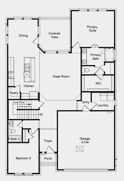 First Floor Plan - Additional Highlights Include: LVP flooring in main living areas and gas line at patio First Floor Plan - Additional Highlights Include: LVP flooring in main living areas and gas line at patio