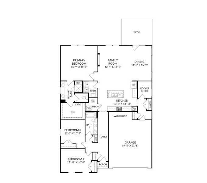 2D floor plan layout for the The Easton by Stanley Martin Homes in The Beacon at Old Peachtree Single Family Homes, Lawrenceville, GA (Image 4).