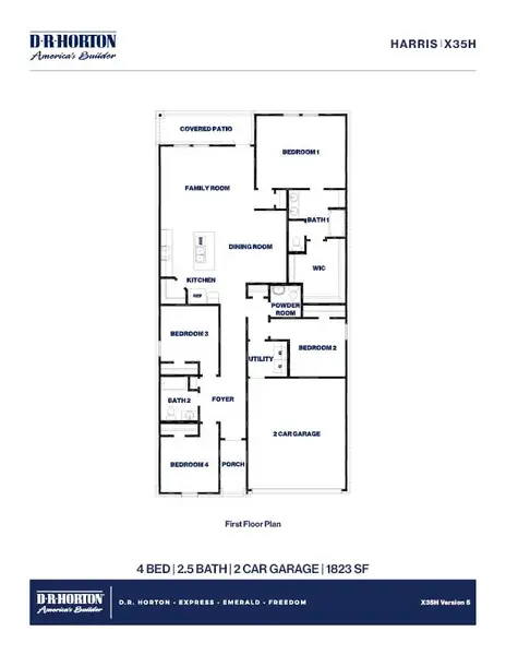 2D floor plan layout for the Harris by D.R. Horton in Grand Pines, Magnolia, TX (Image 4).