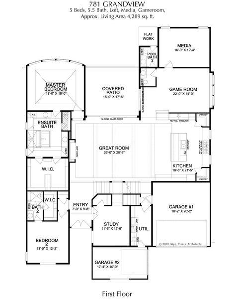 2D floor plan layout for the Grandview by Landon Homes in Signature 74s, Frisco, TX (Image 2).