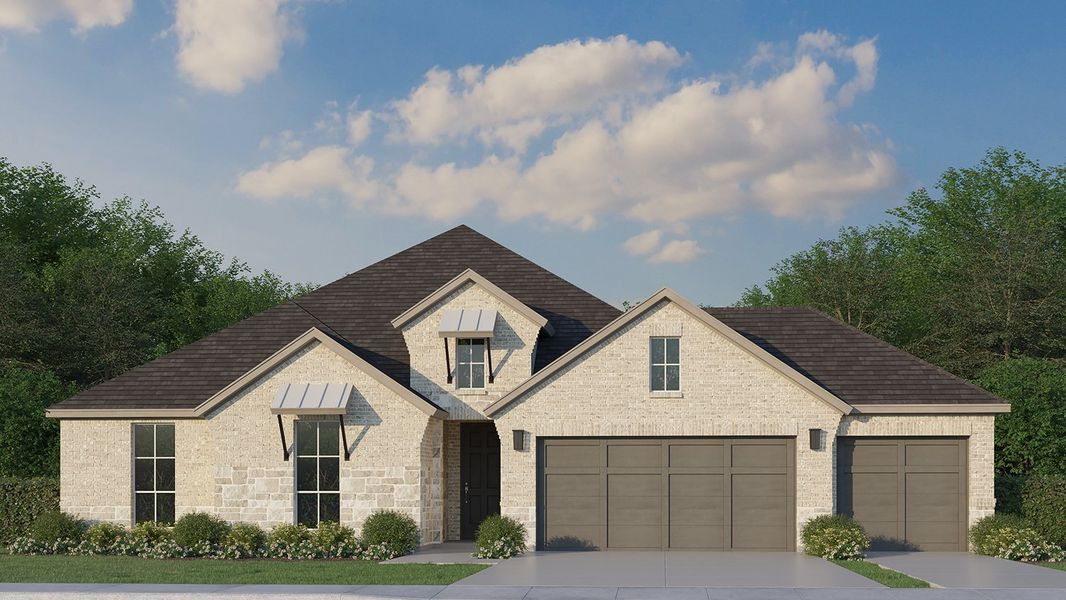 Plan 1682 Elevation C with Stone & 3rd Car Garage Plan 1682 Elevation C with Stone & 3rd Car Garage