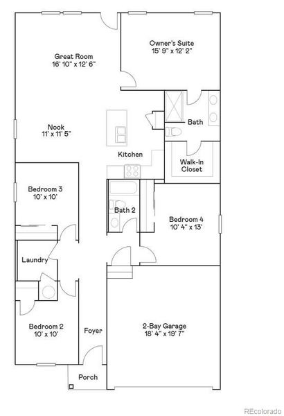 2D floor plan layout of this home in Prairie Song: The Petal Collection, Windsor, CO (Image 2).