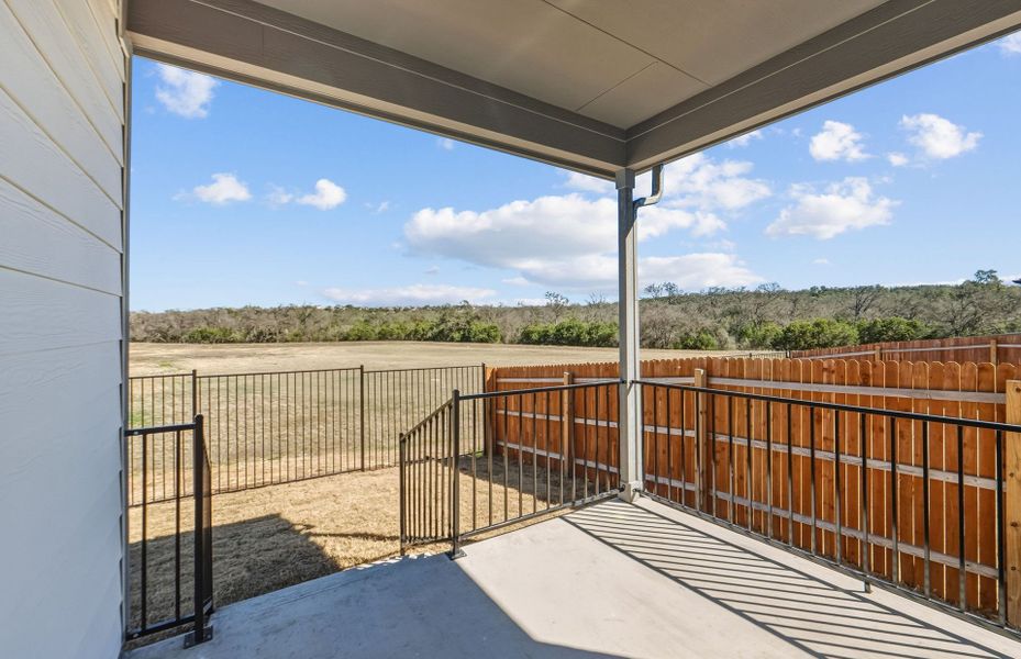 Exterior details and patio area of a home in Saddleback at Santa Rita Ranch, Liberty Hill (Image 22).