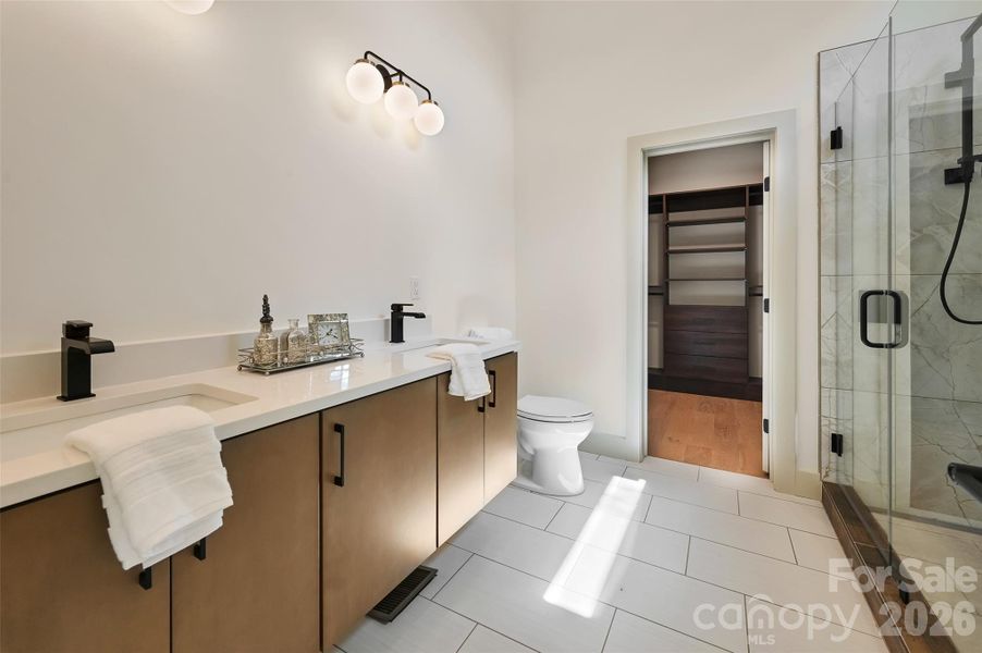 double vanity with heated floors
