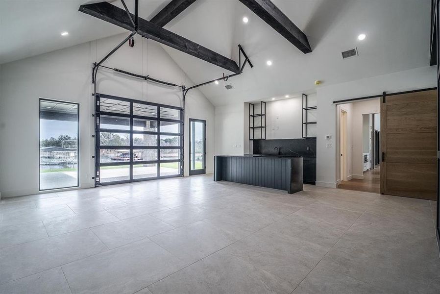 With Roll up door to outdoor kitchen