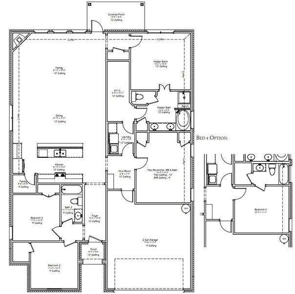 2D floor plan layout for the The Laurel by Avonley Homes in Mission Ranch, College Station, TX (Image 4). 2D floor plan layout for the The Laurel by Avonley Homes in Mission Ranch, College Station, TX (Image 4).