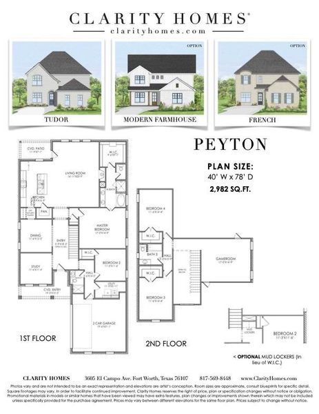 2D floor plan layout for the Peyton by Clarity Homes in The Lakes At Park Of Aledo, Aledo, TX (Image 1).