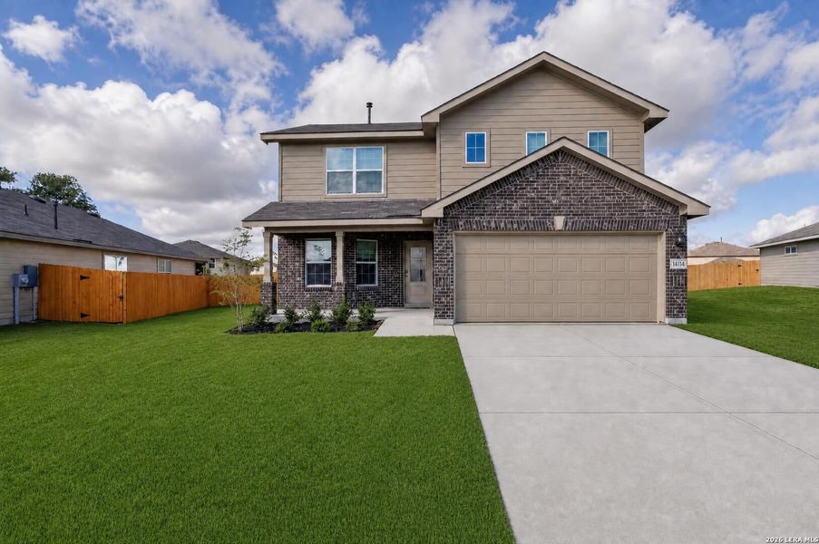 Front exterior of a new home in Riverstone at Westpointe, San Antonio, TX, highlighting curb appeal (Image 2).