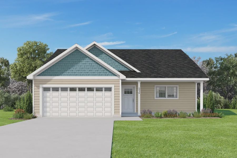 Front exterior of a new home in Dudley & Fairfield, Yadkinville, NC, highlighting curb appeal (Image 1).