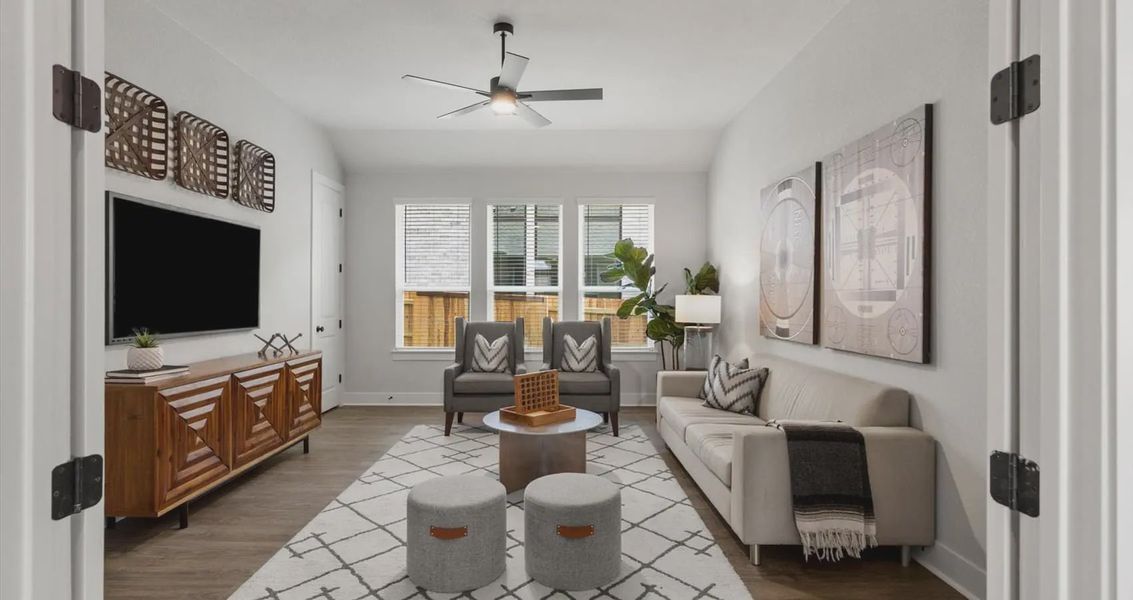 Representative furnished interior of a home built from the Mia by Chesmar Homes in Sunfield, Buda (Image 12). Representative furnished interior of a home built from the Mia by Chesmar Homes in Sunfield, Buda (Image 12).