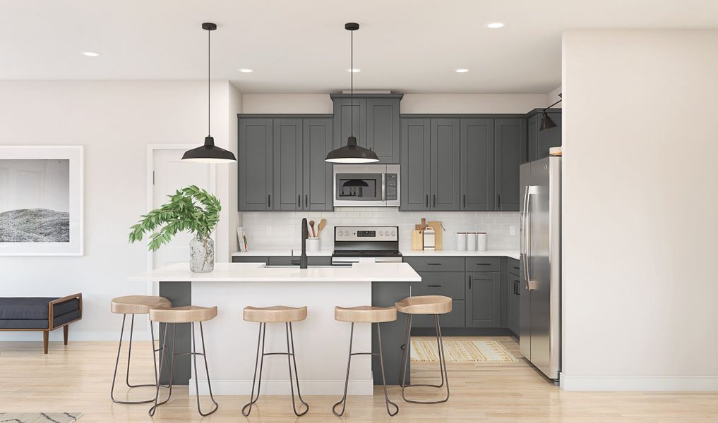 Kitchen with pendant lighting and gorgeous countertops