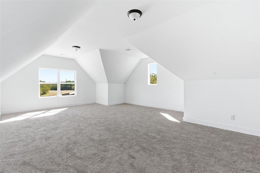 Additional living space with lofted ceiling and carpet Additional living space with lofted ceiling and carpet