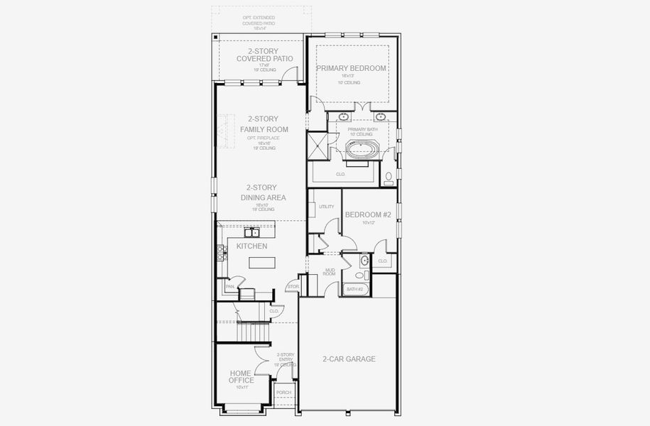 2D floor plan layout for the 2593W by Perry Homes in Juniper Springs 45', Lockhart, TX (Image 3).