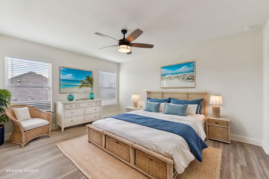 Virtually Staged Bedroom 3 shares a Jack 'n Jill Bathroomwood-type flooring, and ceiling fan Virtually Staged Bedroom 3 shares a Jack 'n Jill Bathroomwood-type flooring, and ceiling fan