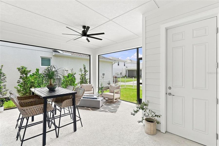Exterior details and patio area of a home in SeaFlower – Bungalow Homes, Bradenton (Image 21).