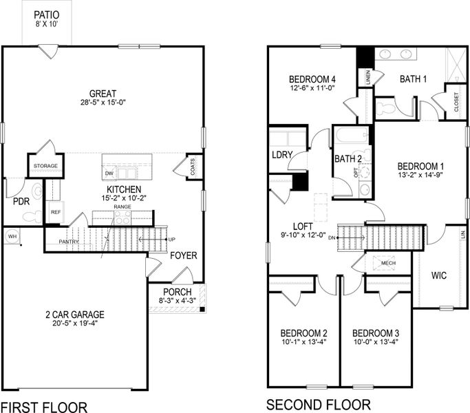 2D floor plan layout for the Elston by D.R. Horton in Evergreen Landing, Rossville, GA (Image 3).