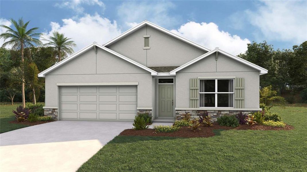 Front exterior of a new home in Sandal Key, Weeki Wachee, FL, highlighting curb appeal (Image 1).