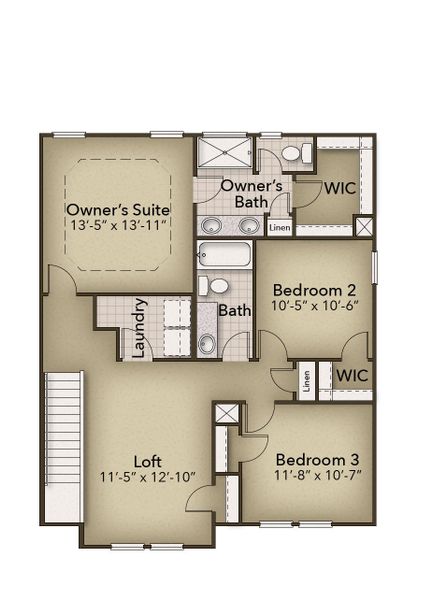 2D floor plan layout for the The Sycamore by Chesapeake Homes in Terrapin, Leland, NC (Image 4).