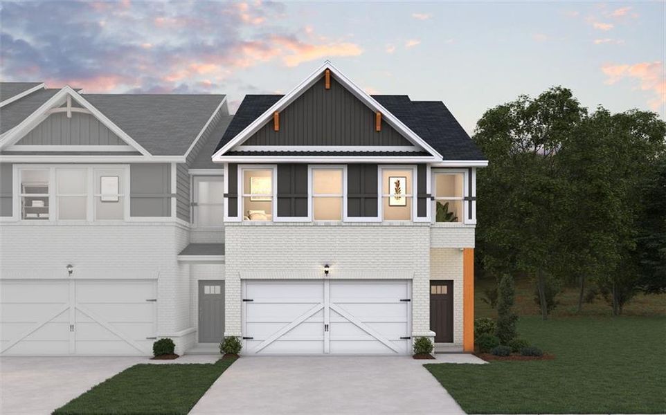 Front exterior of a new home in Concord Oaks, Powder Springs, GA, highlighting curb appeal (Image 1). Front exterior of a new home in Concord Oaks, Powder Springs, GA, highlighting curb appeal (Image 1).